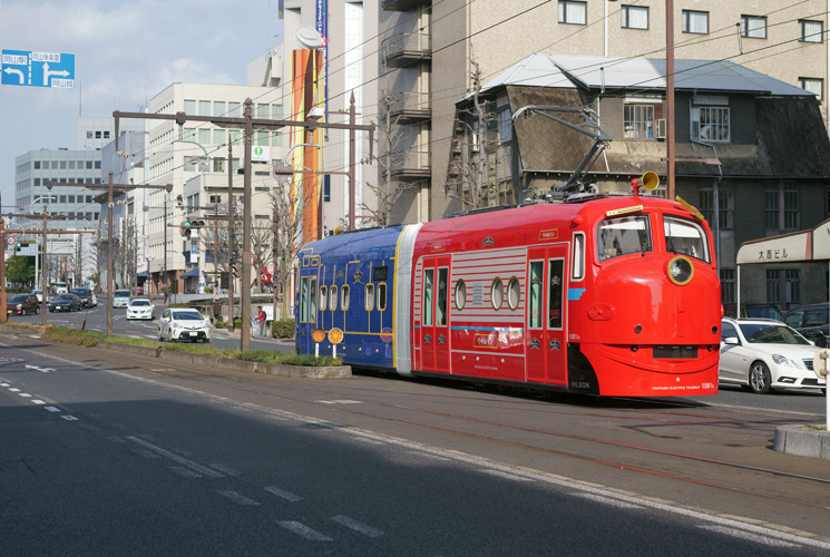 岡電１０８１号（城下～県庁通り）　チャギントン（練習運転）